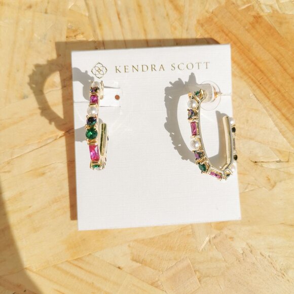 NEW Kendra Scott Madelyn Multi Mix Hoop Earrings Gold - Picture 1 of 5
